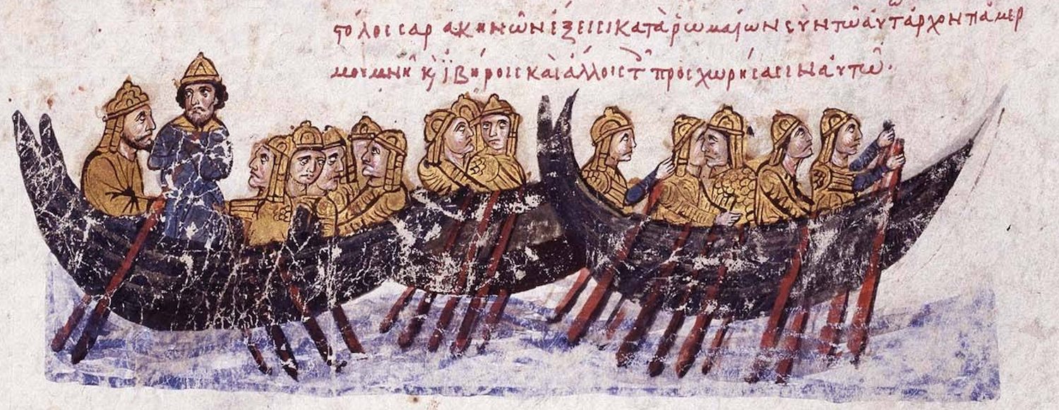 The Saracen fleet sails to Crete. Miniature from the Madrid Skylitzes manuscript