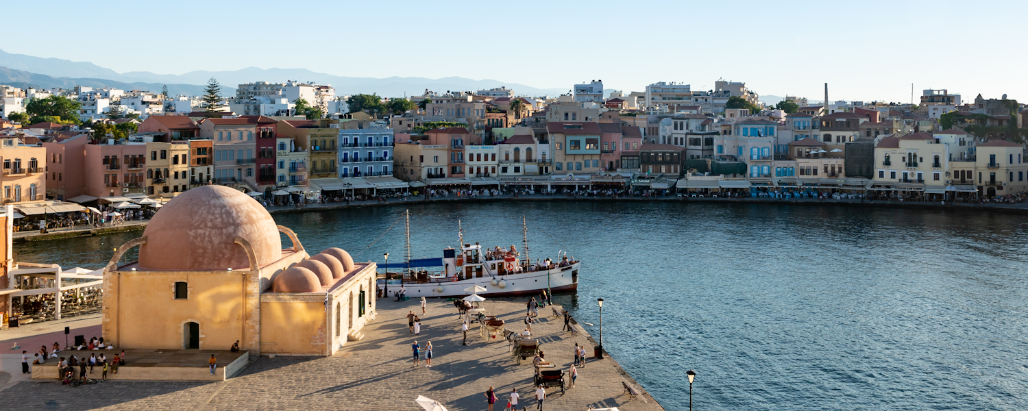 The Küçük Hasan Pasha Mosque or Yalı Mosque (Now an exhibition hall) at the harbour front of Chania, Crete.