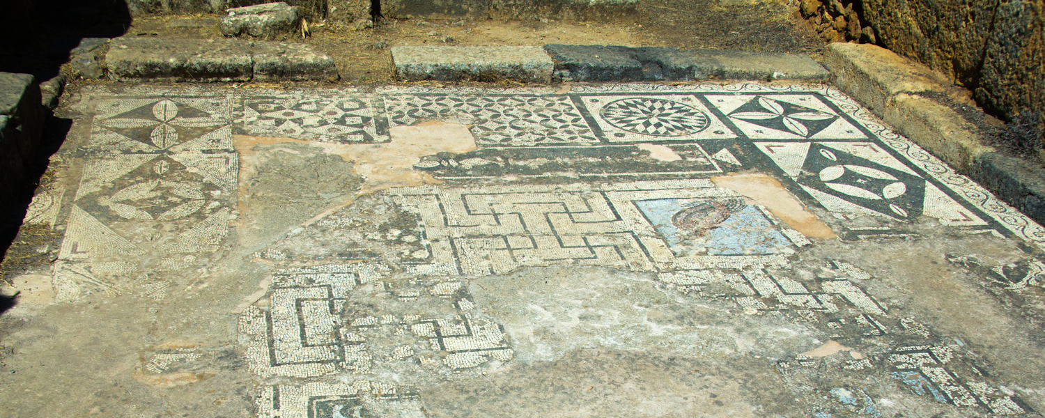 Photo of the Temple of Asclepius. Floor mosaic, Roman time. Lissos, Crete.