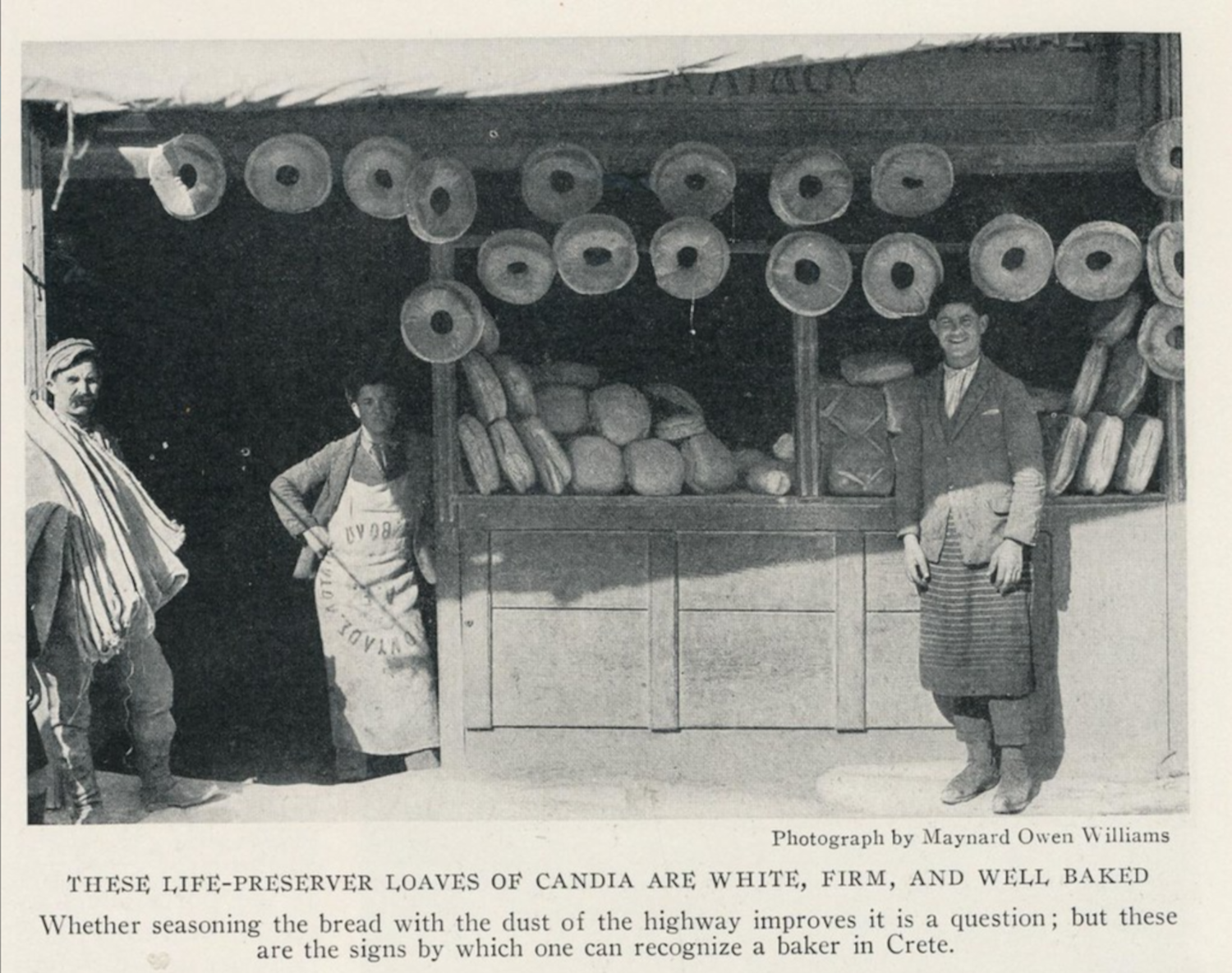 Bakers standing in front of a Cretan bakery in 1929. National Geographic Magazine feb 1929